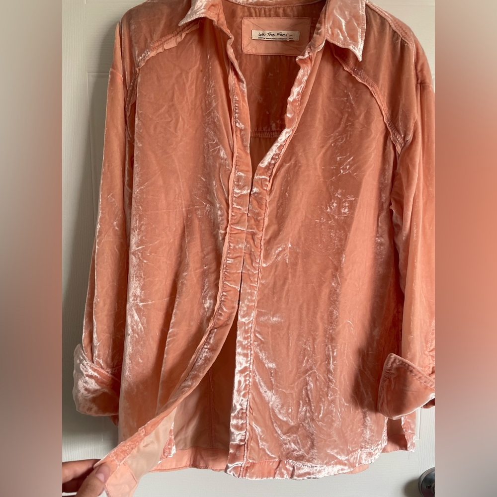 Free People Marianne Velvet Shirt Pink M - Picture 8 of 15